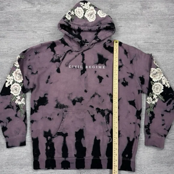 Civil Regime Floral Embroidered Purple and Black Tie-Dye Hoodie - Size M - Picture 2 of 5